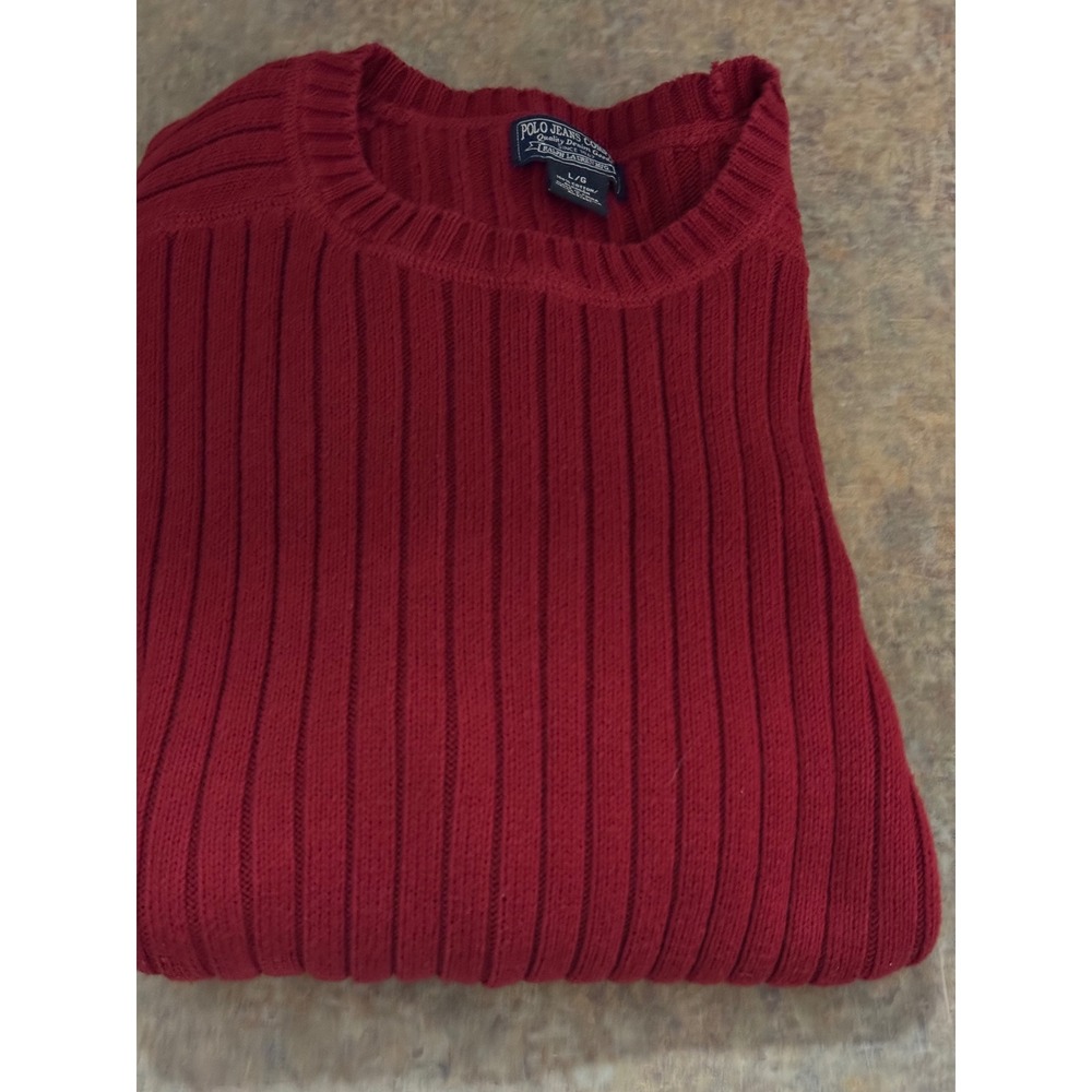 Vintage Polo Jeans Co Ralph Lauren Sweater Mens Large Red Ribbed Cotton Crewneck - Picture 8 of 11
